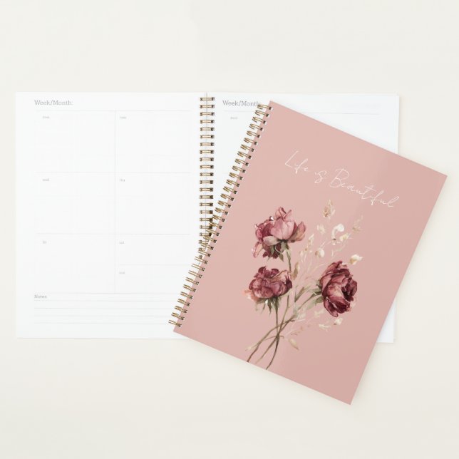 Agenda Lindas Flores Vermelhas Borgonha (Exibição)