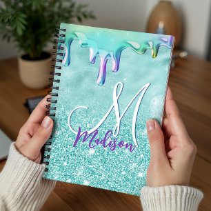 Agenda Lindo brilho ombre hortelã unicórnio pinga monogra