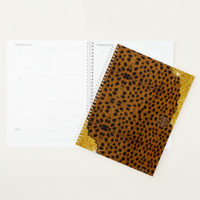Agenda Lindo Estampado de Animal em Couro de Guepardo com (Exibição)