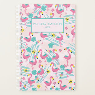 Agenda Lindo Flamingo Engraçado Rosa Tropical Padrão