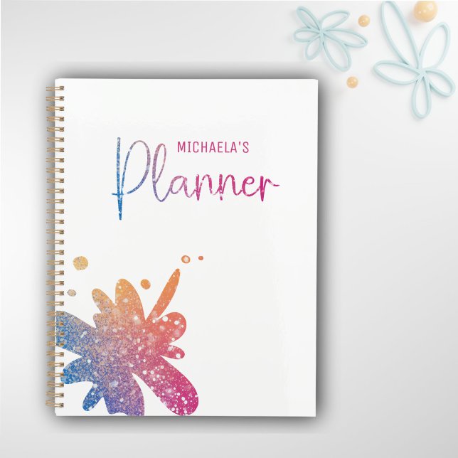 Agenda Lindo Glitter Rosa Arco-Íris Splatter  (Criador carregado)