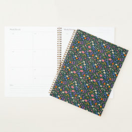Agenda Lindo Jardim de Flores Silvestres em Azul Turquesa