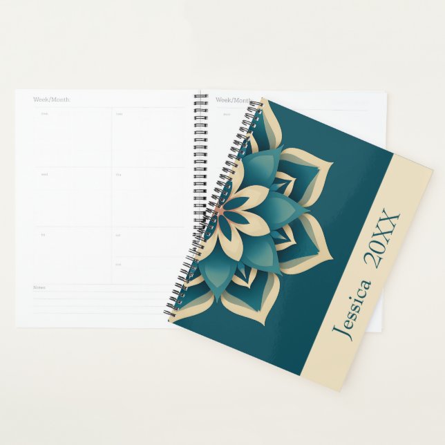 Agenda Lindo Mandala Espiritual Chic Azul Moderno  (Exibição)