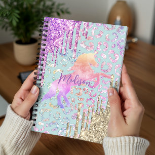 Agenda Lindo unicórnio de menta com impressão animal e mo