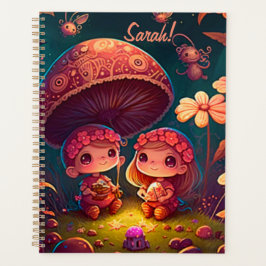 Agenda Lindos elfos brincam sob cogumelos