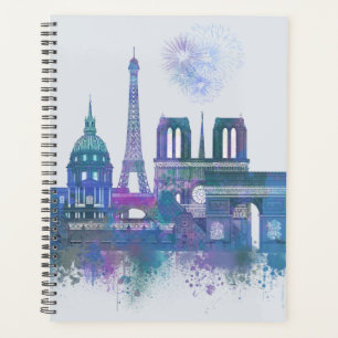 Agenda Linha do Skyline de Paris - Azul Aquarela