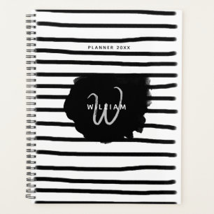Agenda Linhas Desenhadas da Mão Preta e Branco
