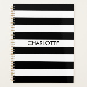 Agenda Listras brancas e pretas, nome personalizado monog