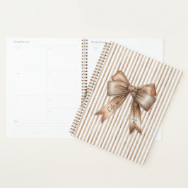Agenda Listras Creme Marrom Laço Cacau
