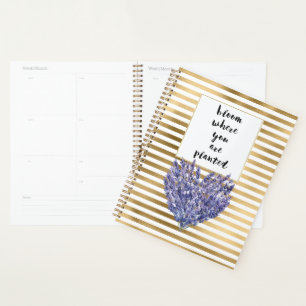 Agenda Listras Douradas Roxo Lavanda Coração Flora Floral