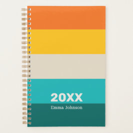 Agenda Listras Laranja Amarelo Verde Água Nome Retro