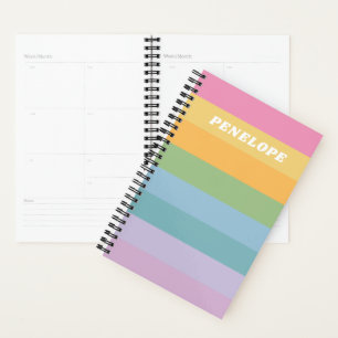 Agenda Listras Personalizadas de Arco-Íris Pastel Fofo