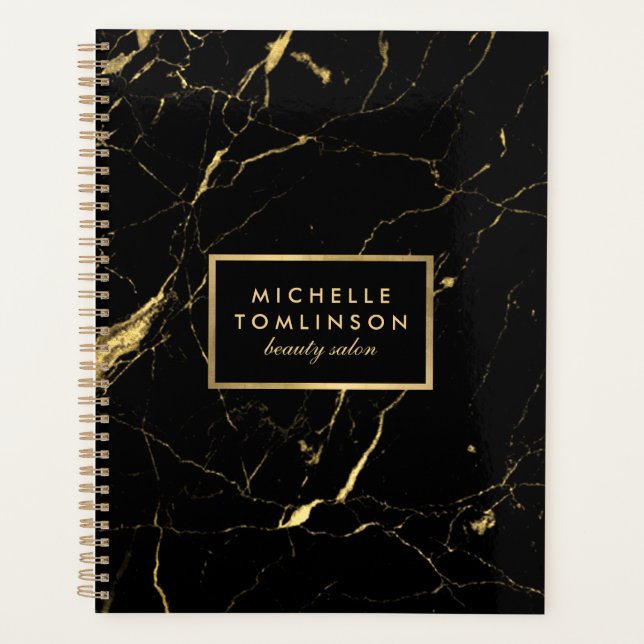 Agenda Livro de Compromissos de Marble Preto e Dourado (Frente)