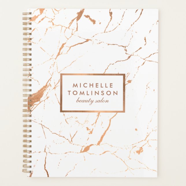 Agenda Livro de Compromissos do Marble, branco e Rosa Dou (Frente)