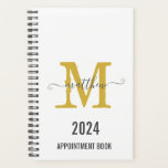 Agenda Livro de Compromissos do Script Monograma Branco e<br><div class="desc">Planeador do Livro de Compromissos do Monograma Dourado e Branco Elegante</div>