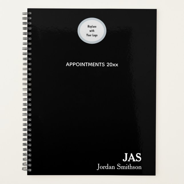 Agenda Livro de Compromissos Preto Personalizado Sleek (Frente)