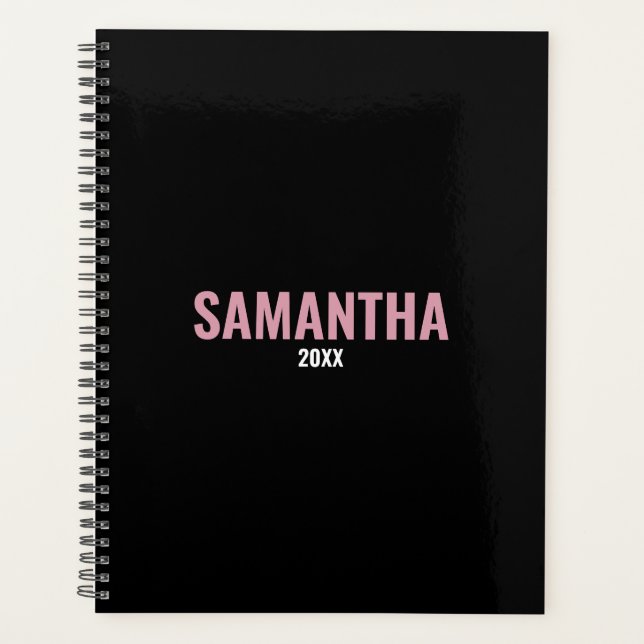 Agenda Livro de Compromissos Rosa e Preto Moderno  (Frente)