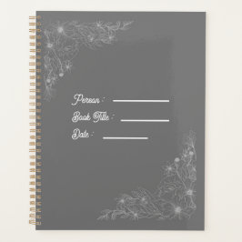 Agenda Livro de Contorno de Flor Capa Cinza Escuro