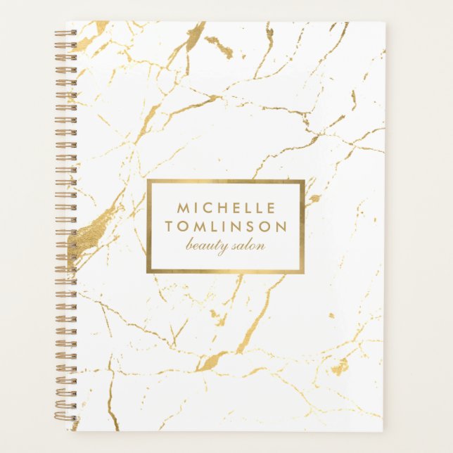 Agenda Livro de Nomeações de Marble Branco e Dourado (Frente)