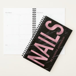 Agenda Livro de Nomes de Unhas rosa Dourado e Preto Marbl