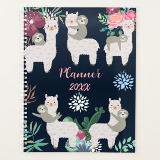 Agenda Llama Cactus Watercolor Blue Personalizador
