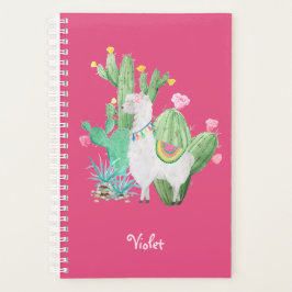 Agenda Llama Cactus Watercolor Scene Rosa Quente