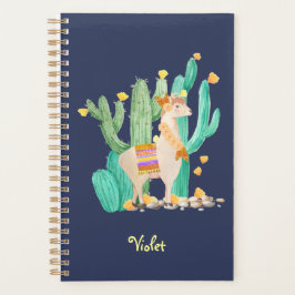 Agenda Llama e Cactus Watercolor Blue Personalizados