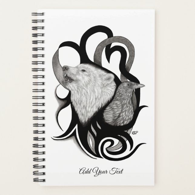 Agenda Lobo Branco com Arte Tribal Raven (Frente)