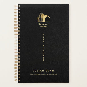 Agenda Logotipo da Casa Preto e Dourado Couro Faux Não Da