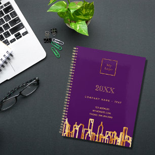 Agenda Logotipo da cidade de ouro moderna skyline purple