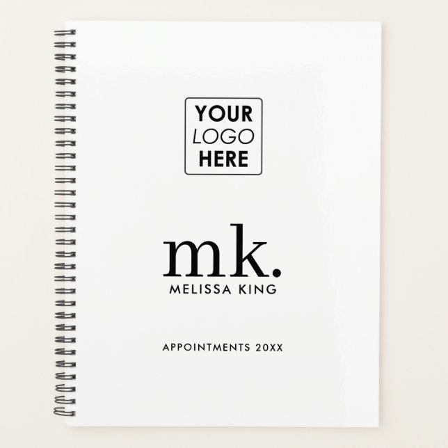 Agenda Logotipo de empresa White Black Modern Monogramas  (Frente)