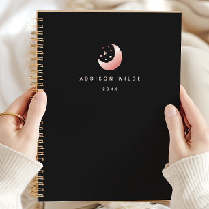 Agenda Logotipo de Lua Crescente e Estrelas em Rose Gold