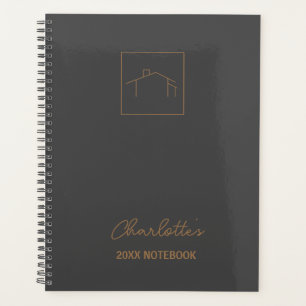 Agenda Logotipo Dourado, Bloco de notas de negócios imobi