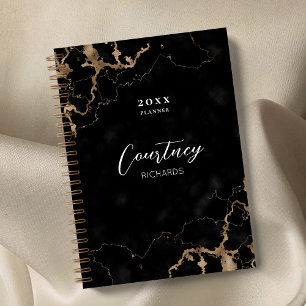 Agenda Logotipo Dourado preto no mármore profissional Bus