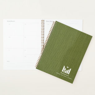 Agenda Logotipo Elegante de Textura do Tecido Verde Monog