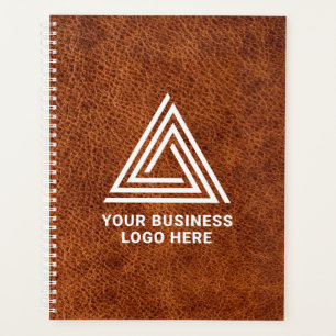 Agenda Logotipo Empresarial Moderno em Couro Marrom Falso