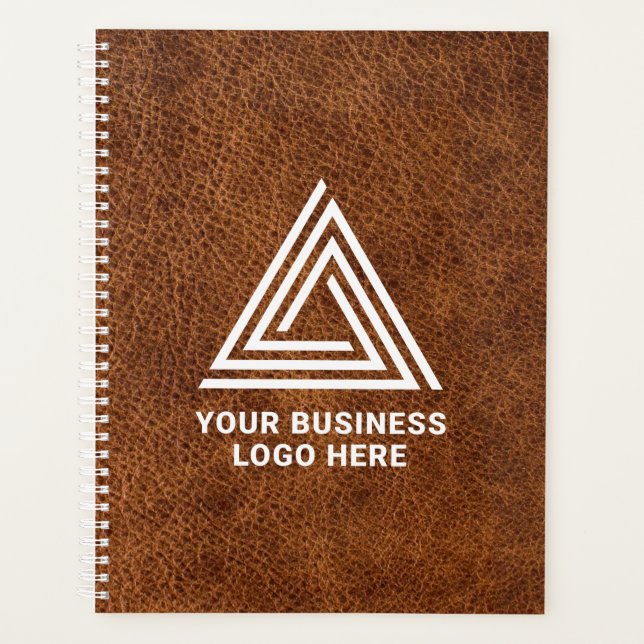 Agenda Logotipo Empresarial Moderno em Couro Marrom Falso (Frente)