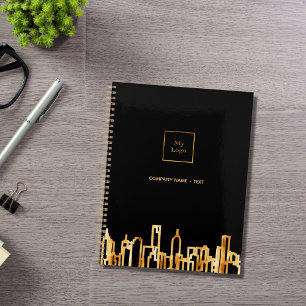 Agenda Logotipo imobiliário da Skyline City em ouro negro