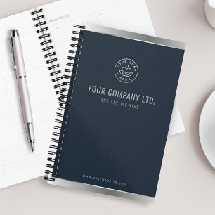 Agenda Logotipo Personalizado Marinho Elegante Prata Azul