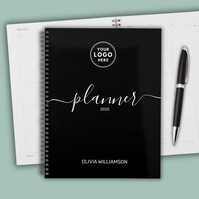Agenda Logotipo profissional preto (Logo professional business planner with custom text)