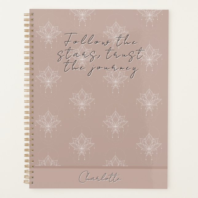 Agenda Lótus Floral Bonito Rosa Elegante Siga as estrelas (Frente)