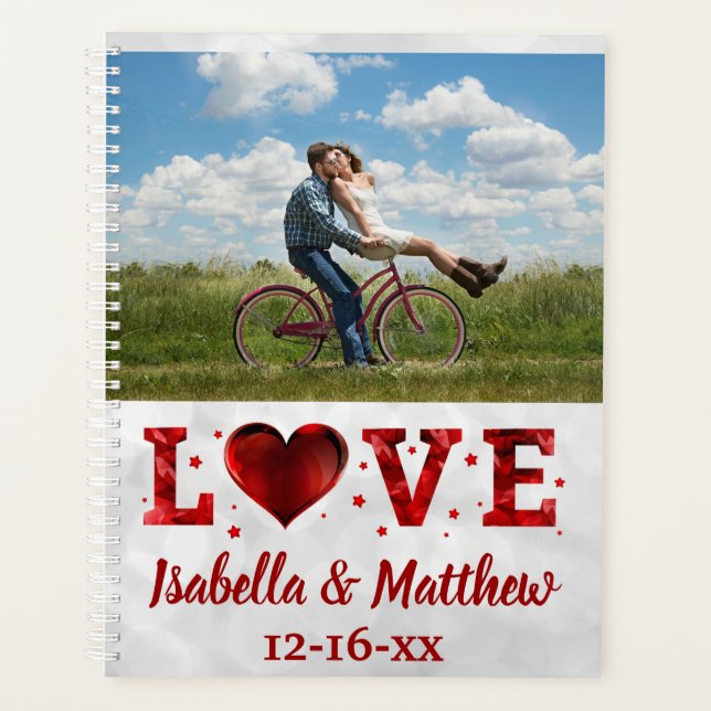 Agenda Love Red Hearts Stars Foto Personalizada Casamento (Frente)