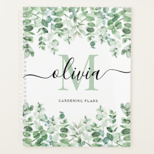 Agenda Lovely Eucalyptus Monograma de Aquarela Elegante