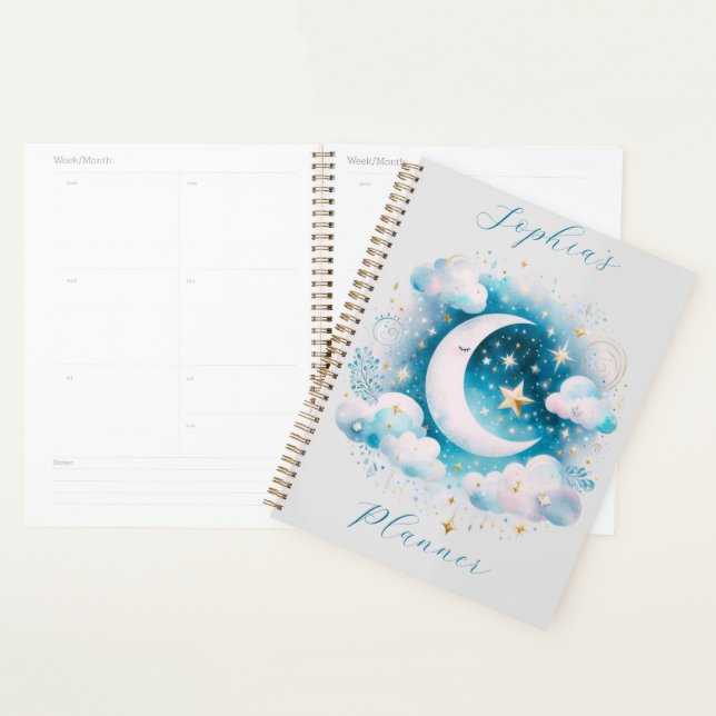 Agenda Lua Crescente Personalizada Nuvens Celestiais Noit (Exibição)