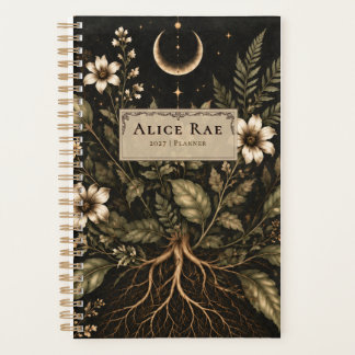 Agenda Lua Floral Escura e Raízes de Flores Silvestres Pe