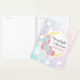 Agenda Lua & Suculentas Pastel Místico Boho Floral Cacto