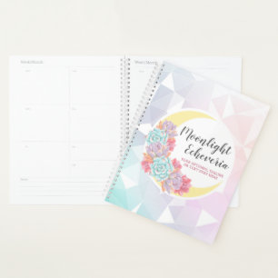 Agenda Lua & Suculentas Pastel Místico Boho Floral Cacto