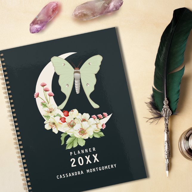 Agenda Luna Moth Floral Moon Personalizado Nome Gótico (Criador carregado)
