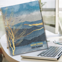 Luxe Blue Dourado Watercolor Mountain