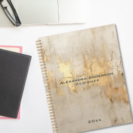 Agenda Luxo Abstrato Ivory Dourado Glitter Professional